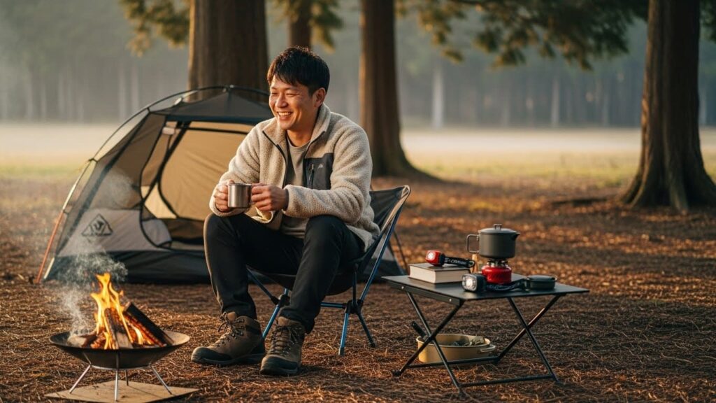 ソロキャンプを楽しむ男性