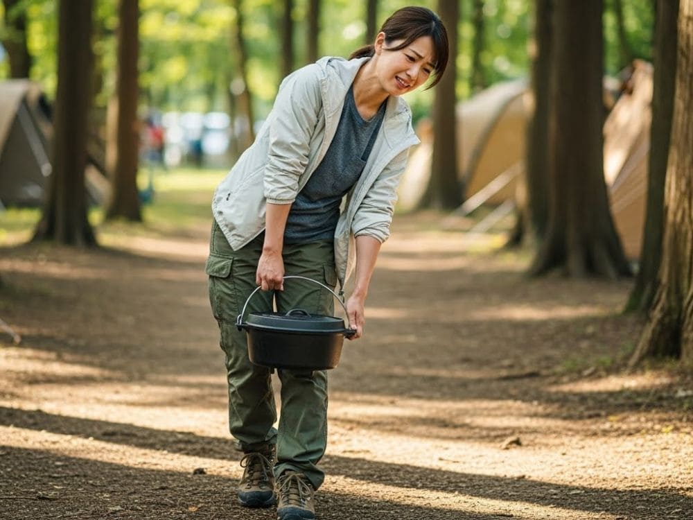炊事場が遠く苦労する女性