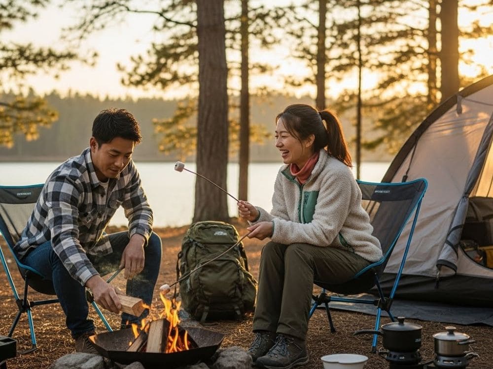 カップルでキャンプを楽しむ