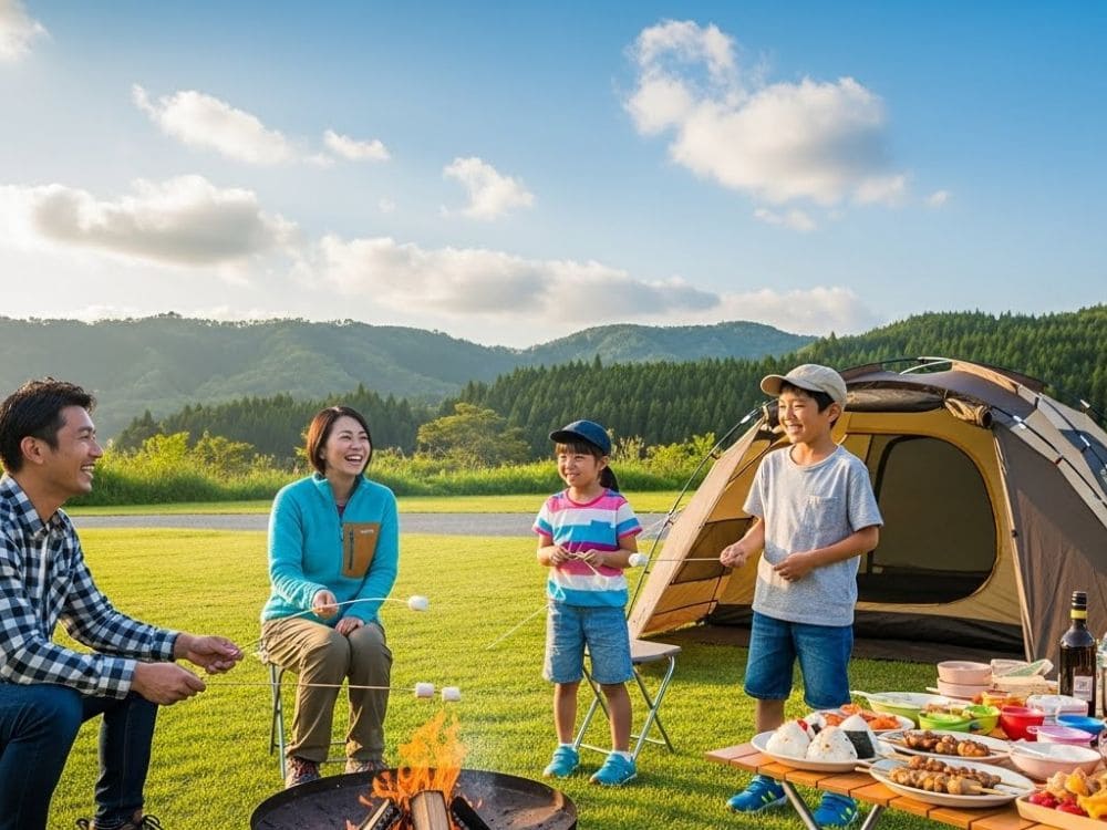 家族でキャンプを楽しむ様子