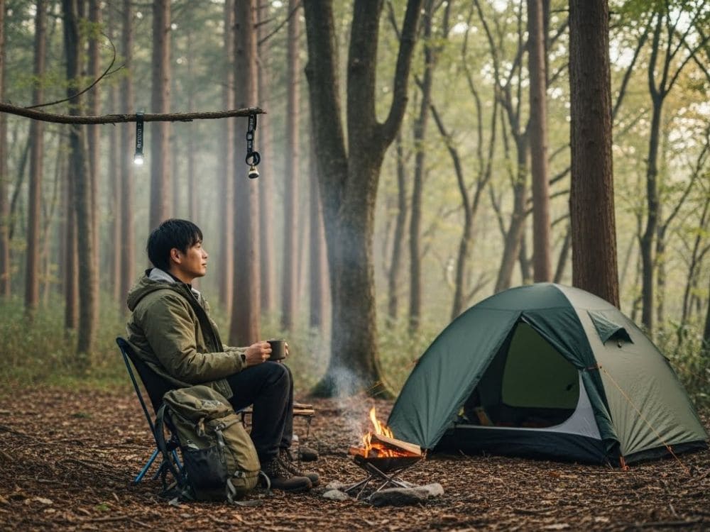 ソロキャンプを楽しむ男性