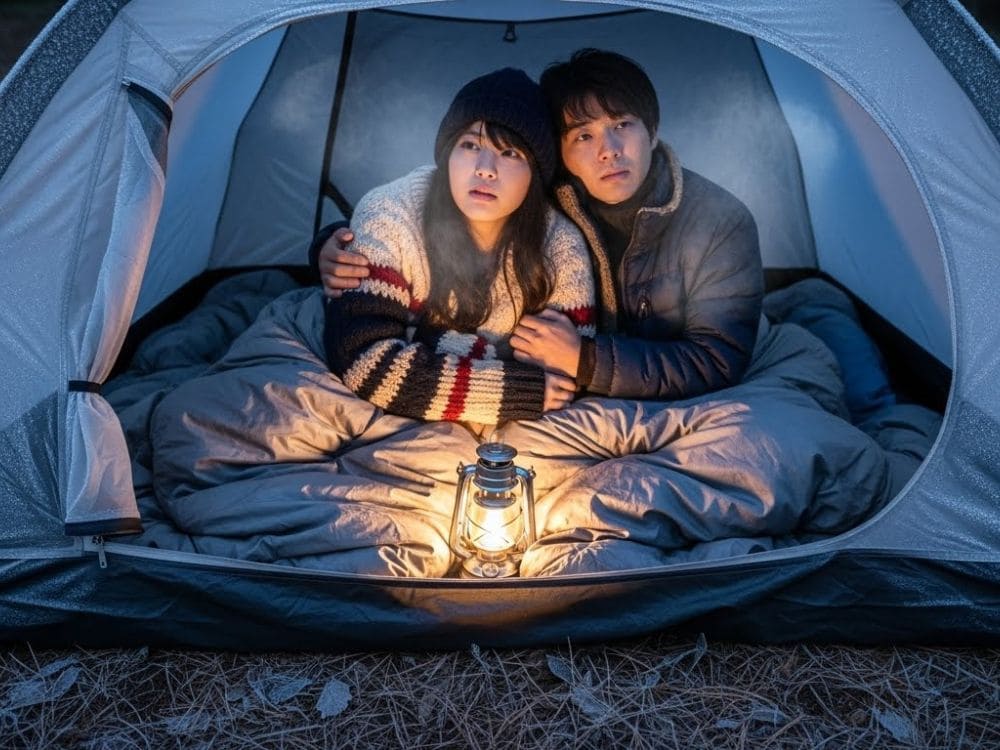 寒さに震える夫婦