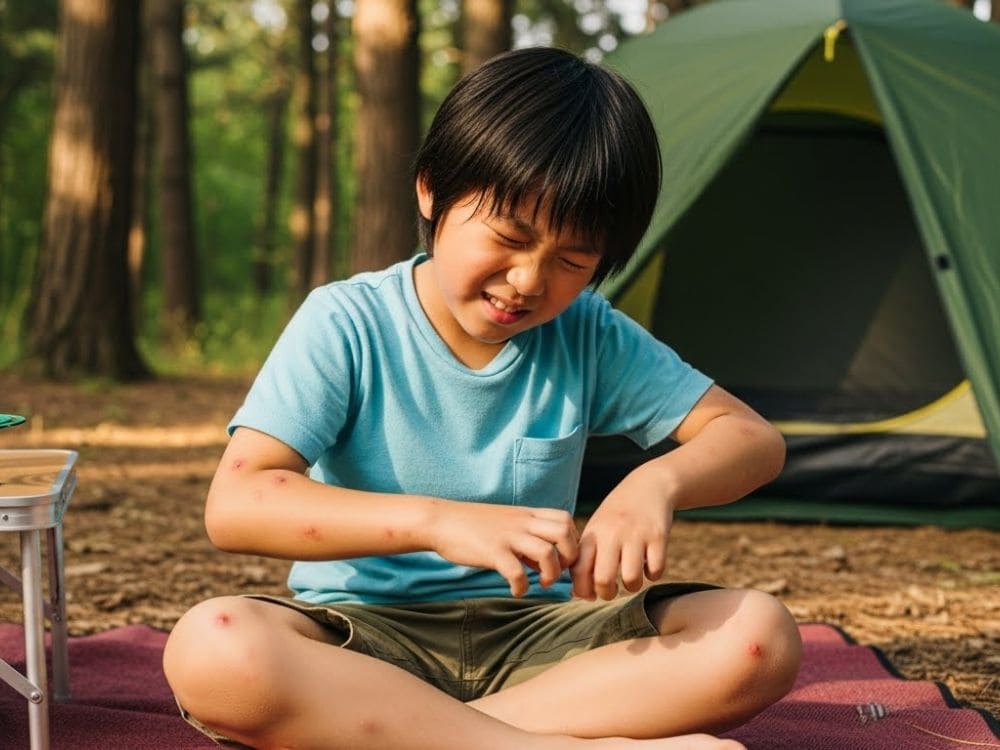 蚊に刺されて痒がる子供の画像