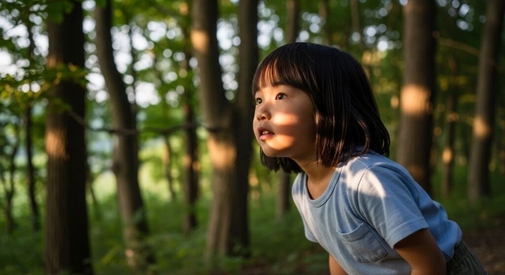 宝探しゲームに夢中の子供の画像